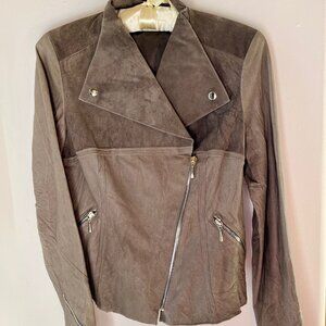 Crinkled leather/suede jacket in grey